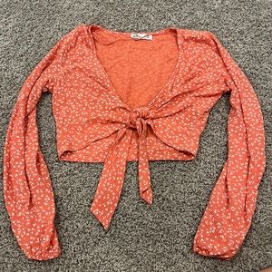 Hollister Orange Floral Tie Top